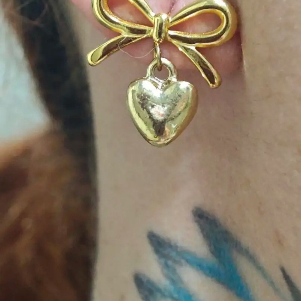 18 K Gold Plated Heart Bow Earrings